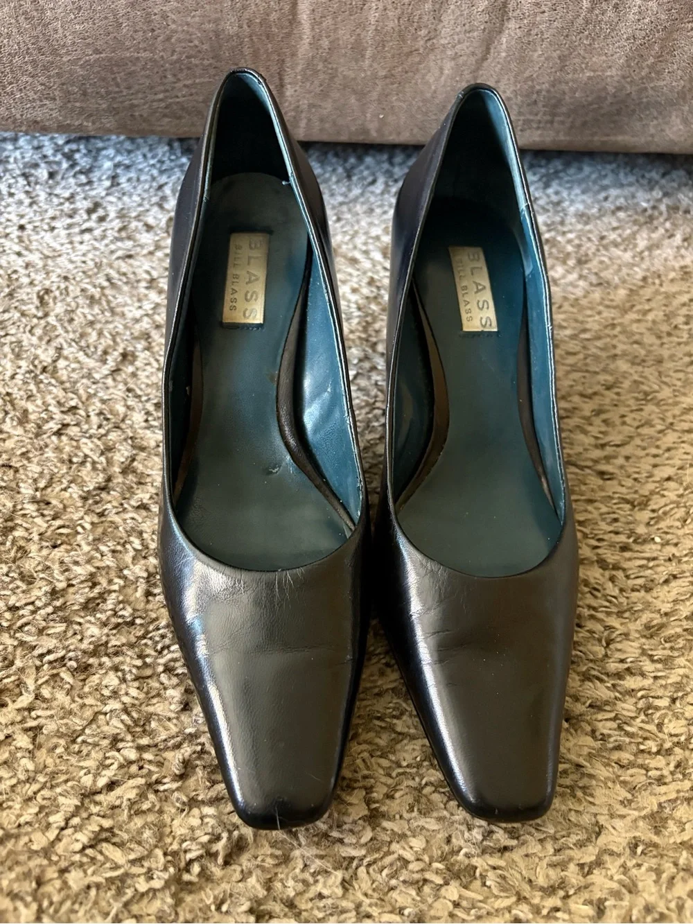 Bill Blass Black Leather Square-Toe Pumps